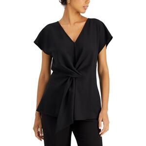 Tahari ASL Twist-Front Top Blouse Black Career Suit Business Casual NWT Size XL